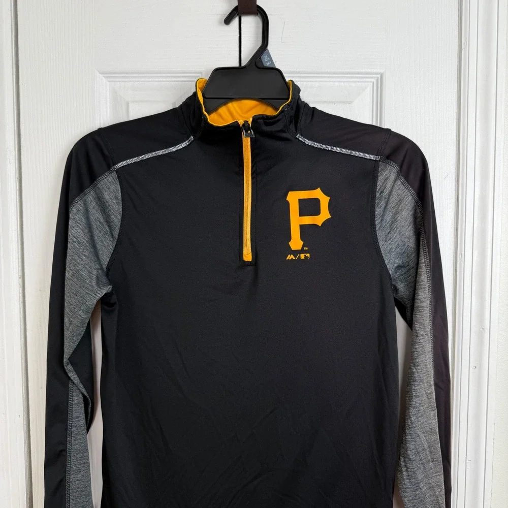 Majestic‎ Pittsburgh Pirates Pullover Quarter Zip Long Sleeve Shirt youth Lg - Picture 2 of 6